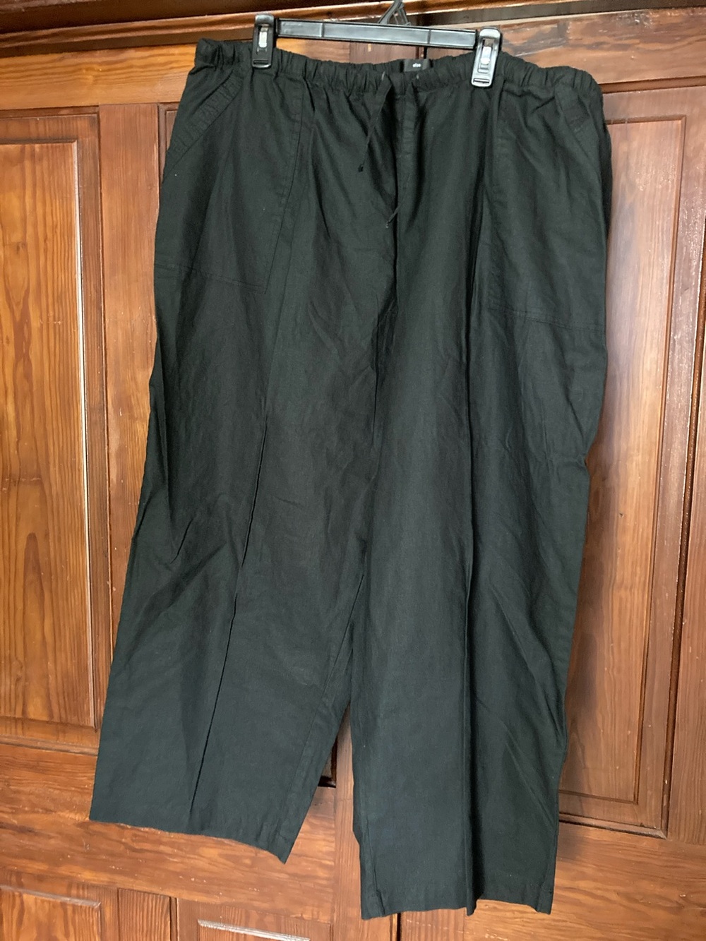 ellos Black Pull On Relaxed Linen Blend Women's Pants 26W